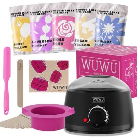 Waxing Kit 19 Items, WUWUVISTA Hair Removal Wax Kit With Wax Melt Warmer Waxing Beads For Face, Brazilian, Full Body, Bikini Suitable For Plugs O (Option: Black-US plug)