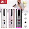 Cordless Hair Curler Automatic Curling Iron Wand Portable USB Rechargeable Ceramic Barrel Hair Curling Tool Fast Heating with 6 Temperature Set Timer