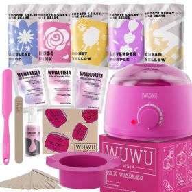 Waxing Kit WUWUVISTA 23 Items Hair Removal Wax Kit With Wax Warmer Waxing Beads For Face, Brazilian, Full Body, Bikini, Sensitiive Skin  Skin Sui (Option: Pinkish purple-US plug)