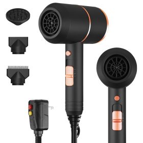 1800W Hair Dryer Portable Compact Hair Blow Dryer with Cool/Warm/Hot Wind with Diffuser Concentrator/Comb Nozzle ALCI Plug Overheat Protection for Wom (Option: HairDryerBlack)