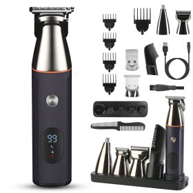 1Set All In One Beard Trimmer For Men With 5 Trimmer Heads IPX5 Waterproof Electric Razor For Face Nose Body Beard Cordless Hair Shaver Clipper G (Color: Black)